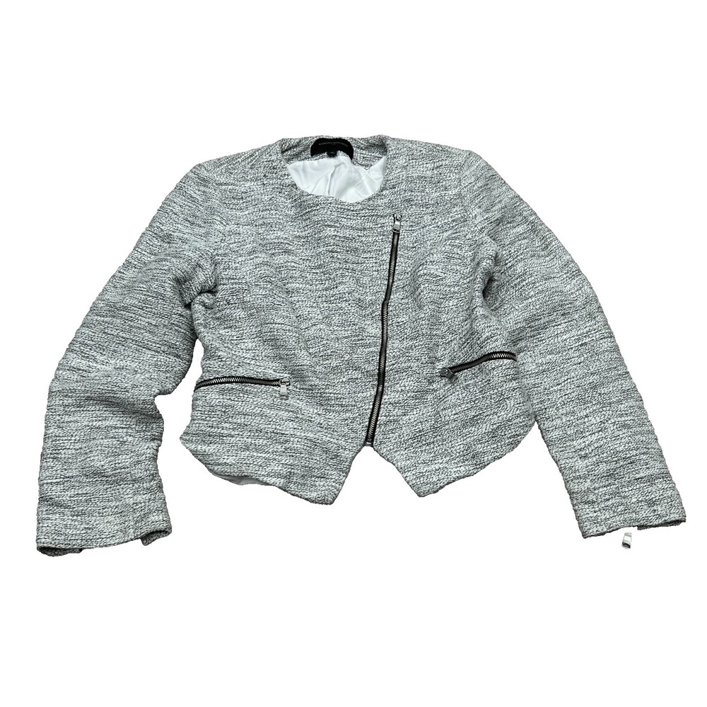 Banana Republic Tweed Jacket Womens 10 White Black Asymmetric Zip Office Chic